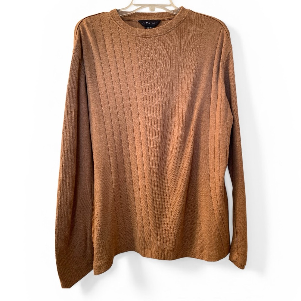 J. FERRAR Mens Brown Ribbed Sweater Vertical Ribbed Knit Texture Size Medium